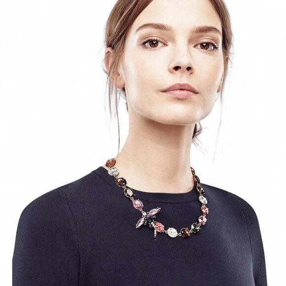 Ann Taylor Jewelry - Vintage Ann Taylor Dragonfly Necklace Gold Tone Multi Facet Jewel Tone Statement